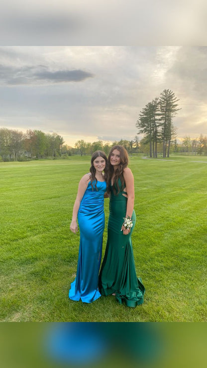 Green V Neck Backless Mermaid Satin Long Prom Dress Formal Party Dress, HZ0319