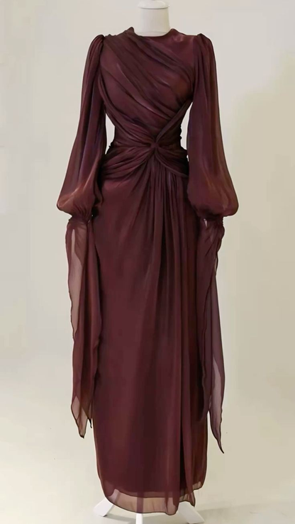 Modest Long Sleeves Sheath Chiffon Elegant Long Formal Party Dress, HZ0319