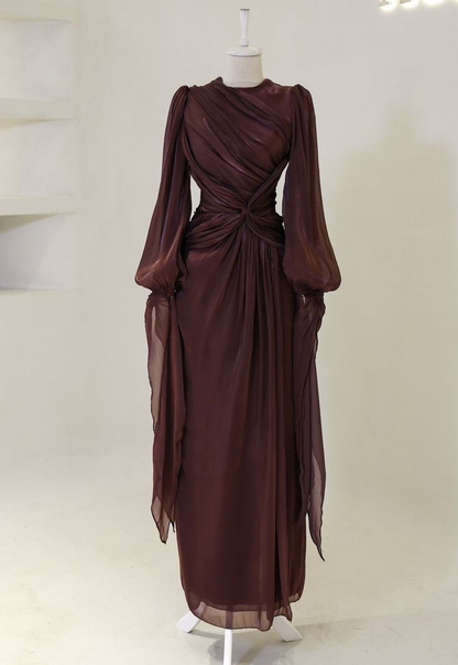 Modest Long Sleeves Sheath Chiffon Elegant Long Formal Party Dress, HZ0319