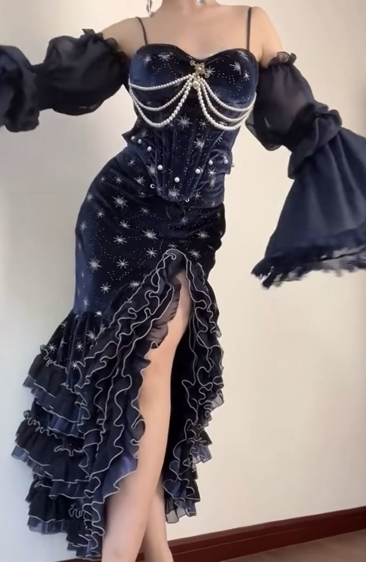 Prom Dress Dark Navy Spaghetti Straps Mermaid Layers Ruffles Sexy Evening Dress Birthday Outfits, HZ0319