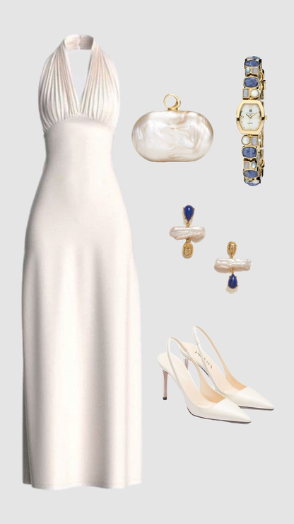 Elegant Ivory Halter Neck Sheath Long Party Dress Formal Evening Dress, HZ0319