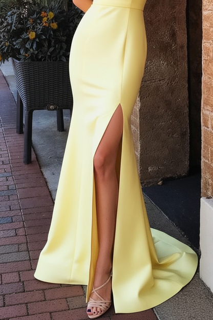 Daffodil Strapless Split Long Party Dress Simple Mermaid Prom Gown