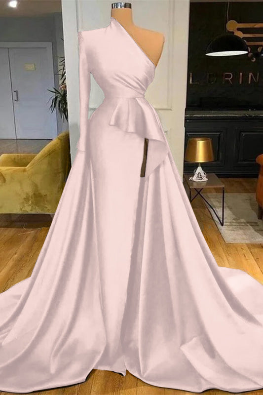 Dark Blue Long Sleeves Mermaid Prom Dress Split