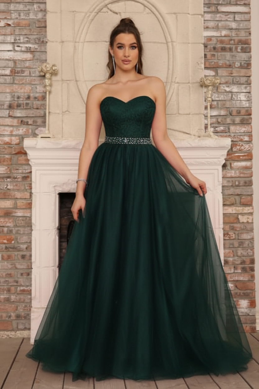 Elegant Strapless Sweetheart Tulle Ball Gown Prom Dress Long