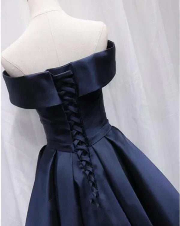 Vintage Satin Off-the-shoulder Short A-Line Party Dress Cocktail Dress Homecoming Dress HZ1024