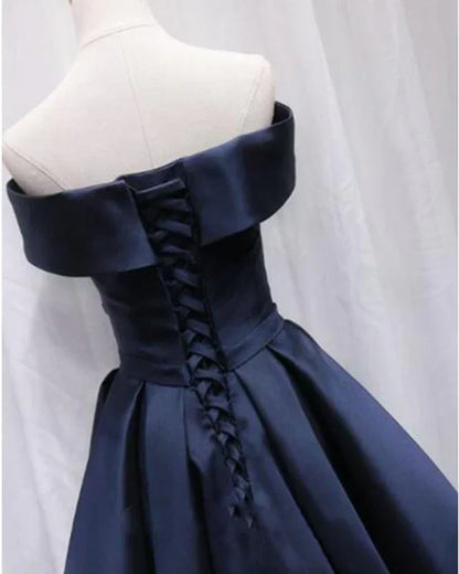Vintage Satin Off-the-shoulder Short A-Line Party Dress Cocktail Dress Homecoming Dress HZ1024