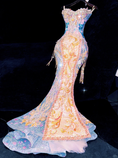 Gorgeous Sparkling Sweetheart Beaded Sequined Embroidery Design Elegant Mermaid Prom Dress Evening Dress HZ1024