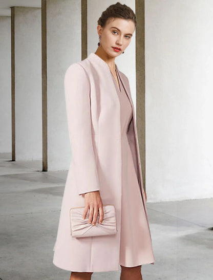 Aimishang Two Piece A-Line Mother of the Bride Dress Wedding Guest Church Elegant V Neck Knee Length Chiffon Short Sleeve Jacket Dresses with Solid Color Fall
