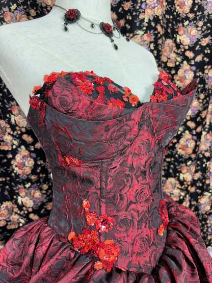 Gorgeous Burgundy Sweetheart Rose Applique Strapless Floor-length/Short Prom Dress Birthday Dress Evening Dress HZ1024