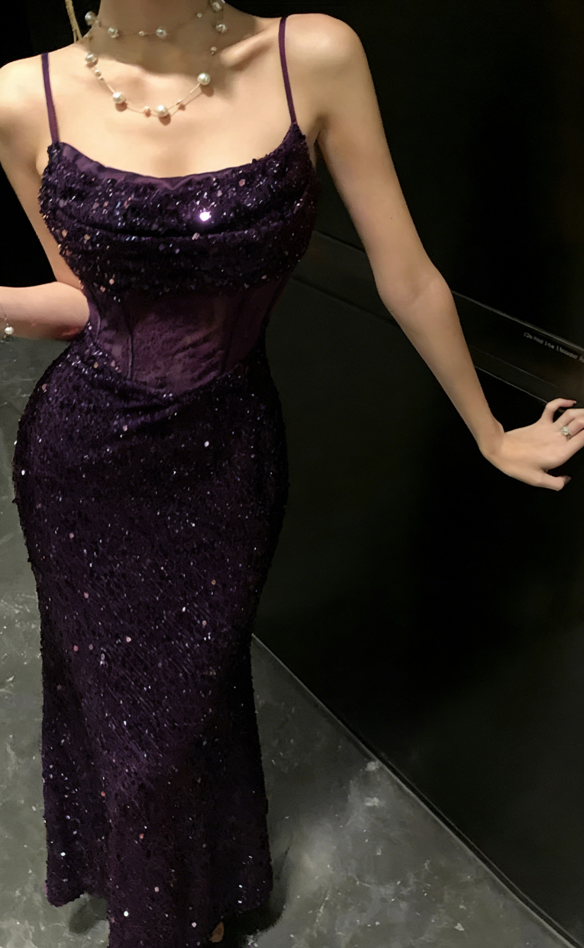 Chic Burgundy Prom Dress Sequins Sheath Spaghetti Straps Evening Dress Sleeveless Birthday Dress DP05222