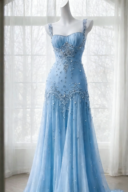 Classy Purple Prom Dress Beaded Tulle Straps Sheath Evening Dress Sleeveless Birthday Dress DP05231