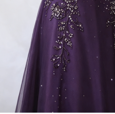 Classy Purple Prom Dress Chiffon Beaded Off-shoulder A-Line Evening Dress Sleeveless Birthday Dress DP05234