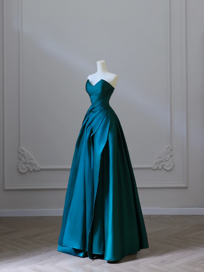 Elegant Green Strapless A-Line Satin Long Formal Evening Party Dresses, HZ0319