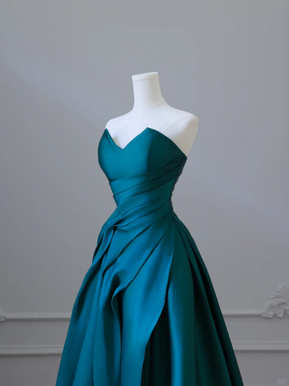 Elegant Green Strapless A-Line Satin Long Formal Evening Party Dresses, HZ0319