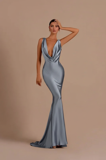 Elegant Champagne Mermaid Prom Dress Long Slimming with Ruffles