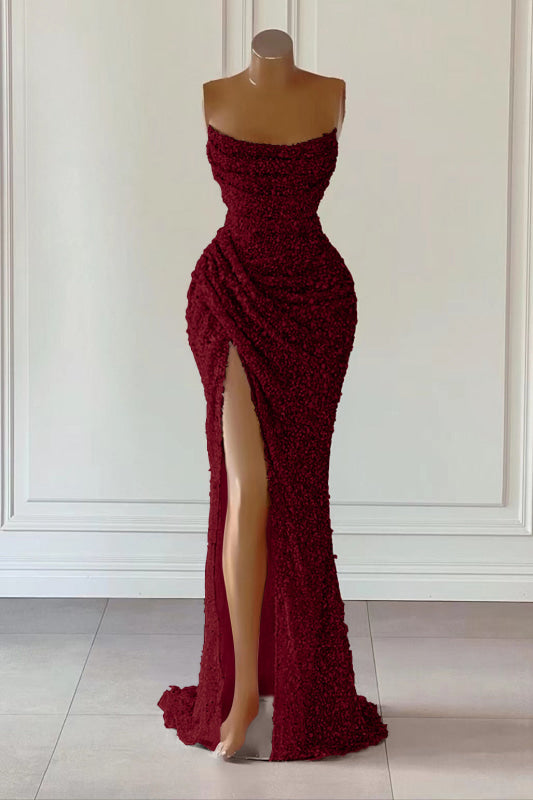 Dusty Pink Sequined Mermaid Prom Gown with Dramatic Slit Sleeveless