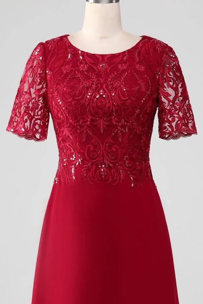 A Line Round Neck Sparkly Sequin Mother of Bride Dress With Appliques
