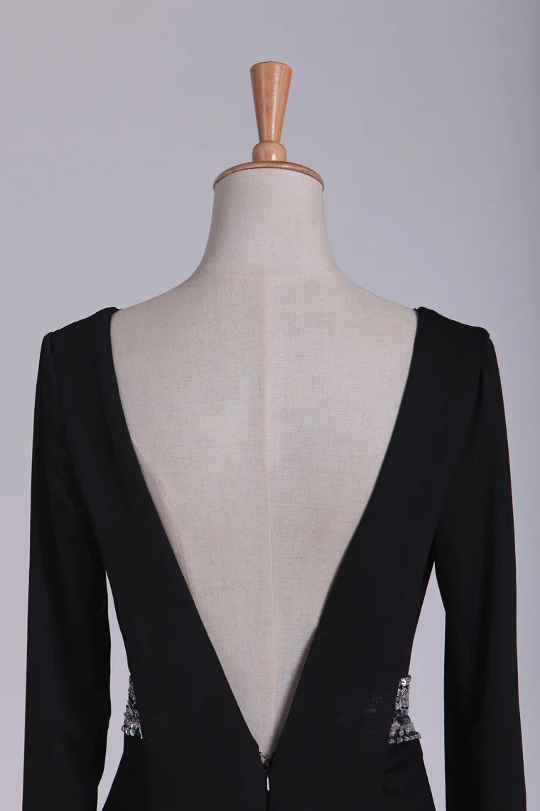 Sleeves V Neck Sexy Open Back Long Beading Mother Of The Bride Dresses