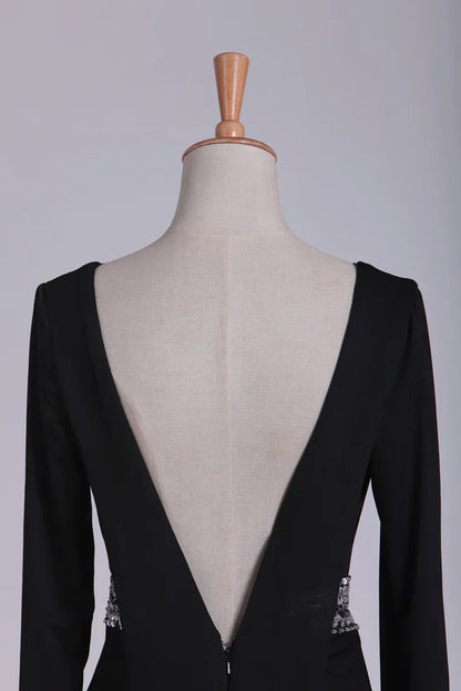 Sleeves V Neck Sexy Open Back Long Beading Mother Of The Bride Dresses