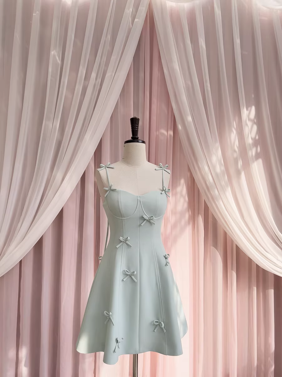 New Fashion Bow Design A-line Spaghetti Strap Party Dresses Homecoming Dresses, HZ1024