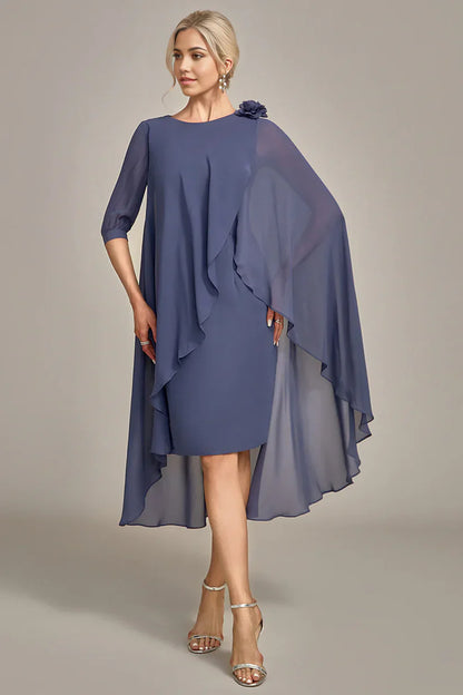 Sheath/Column Beaded Knee-Length Chiffon Mother of the Bride Dress