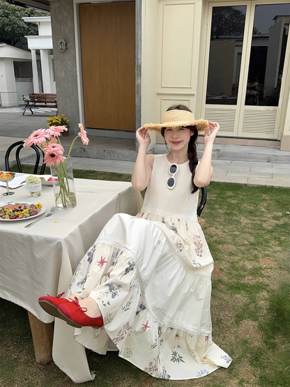 New Fashion Floral Design Beach Holiday A-line Sleeveless Vintage Dress HZ1024