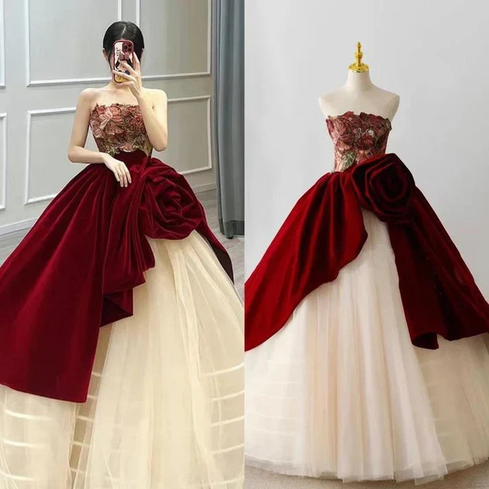 Unique Rose Design Strapless Sweet 16 Quinceanera A-Line Prom Dress Birthday Dress Evening Dress Ball Gown HZ1024