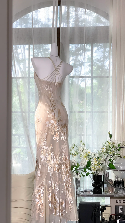 Elegant Mermaid Long Chiffon Spaghetti Strap Luxury Ball Gown Evening Dress Prom Dresses HZ1024