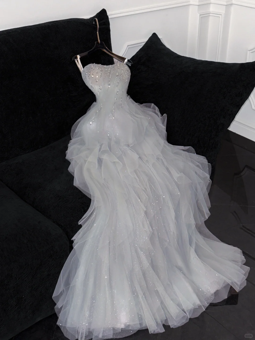 Fashion Sparkling White Beaded Sequin Mermaid Elegant Tulle Evening Dress Prom Dresses HZ1024