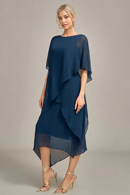 A Line Round Neck Sequin Mother of Bride Dress With Appliques