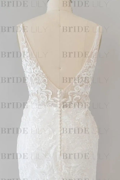 Elegant Appliques V-neck Sheath Wedding Dress Sleeveless