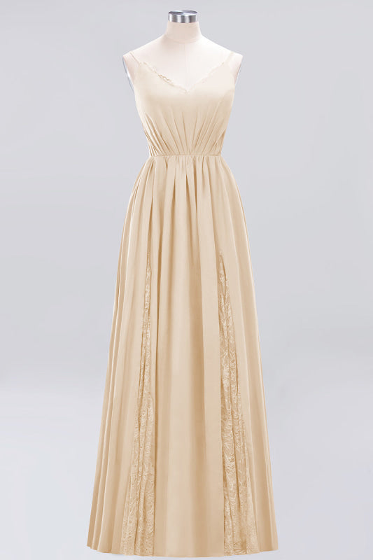 Elegant Chiffon Lace V-Neck A-line Long Bridesmaid Dress