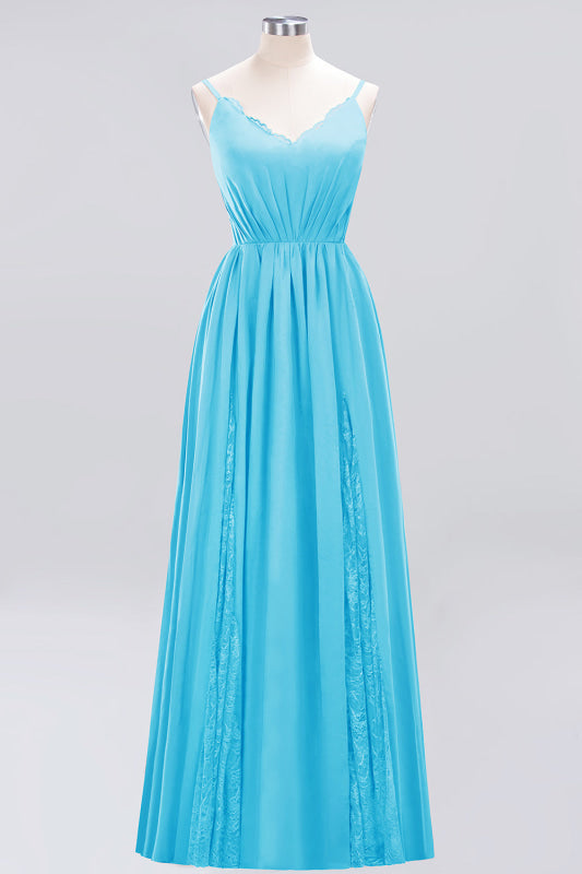 Elegant Chiffon Lace V-Neck A-line Long Bridesmaid Dress