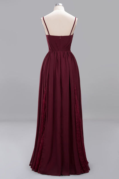 Elegant Chiffon Lace V-Neck A-line Long Bridesmaid Dress