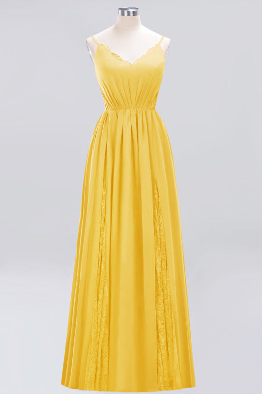 Elegant Chiffon Lace V-Neck A-line Long Bridesmaid Dress