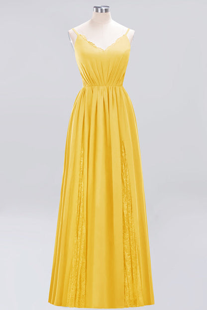 Elegant Chiffon Lace V-Neck A-line Long Bridesmaid Dress