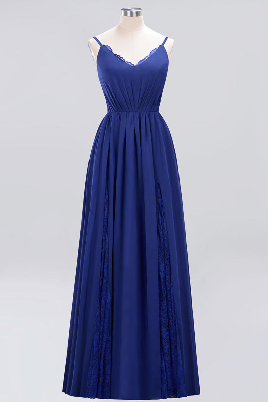 Elegant Chiffon Lace V-Neck A-line Long Bridesmaid Dress