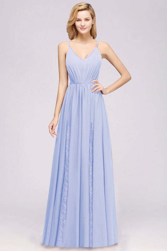 Elegant Chiffon Lace V-Neck A-line Long Bridesmaid Dress