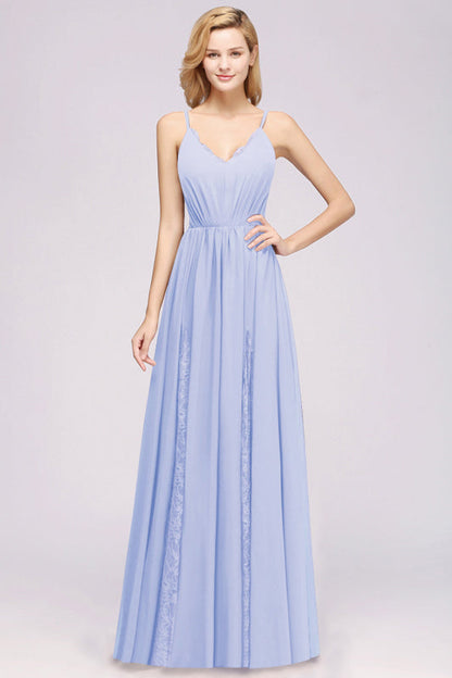 Elegant Chiffon Lace V-Neck A-line Long Bridesmaid Dress