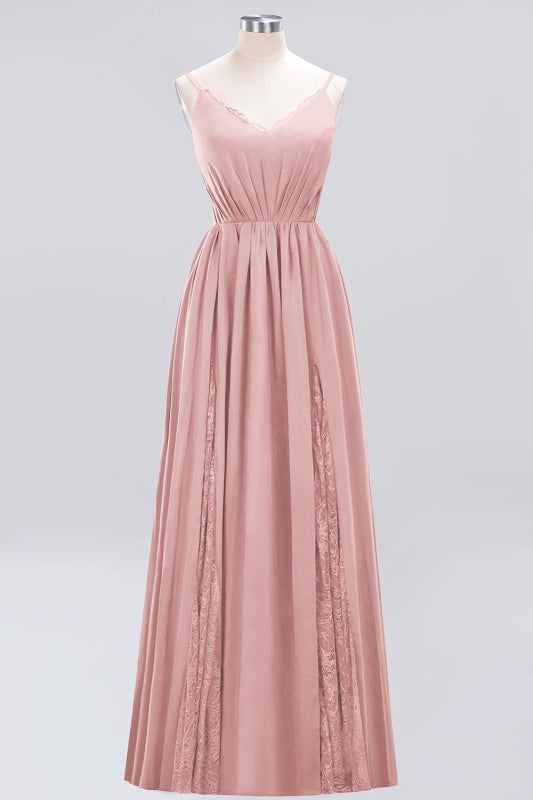 Elegant Chiffon Lace V-Neck A-line Long Bridesmaid Dress