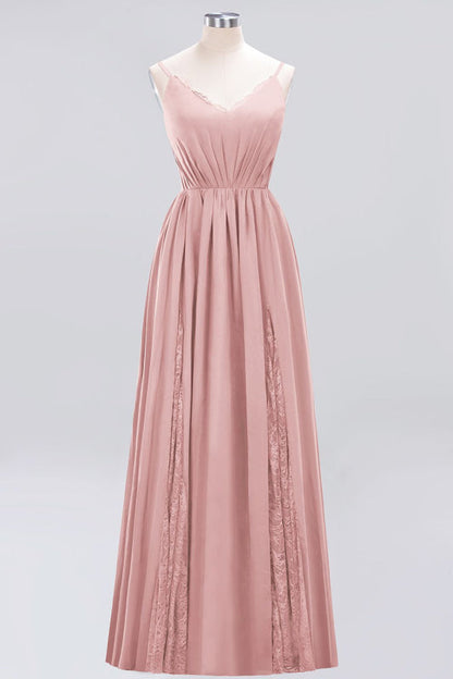 Elegant Chiffon Lace V-Neck A-line Long Bridesmaid Dress