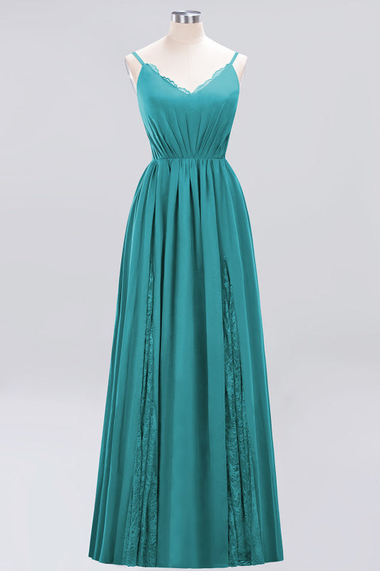 Elegant Chiffon Lace V-Neck A-line Long Bridesmaid Dress