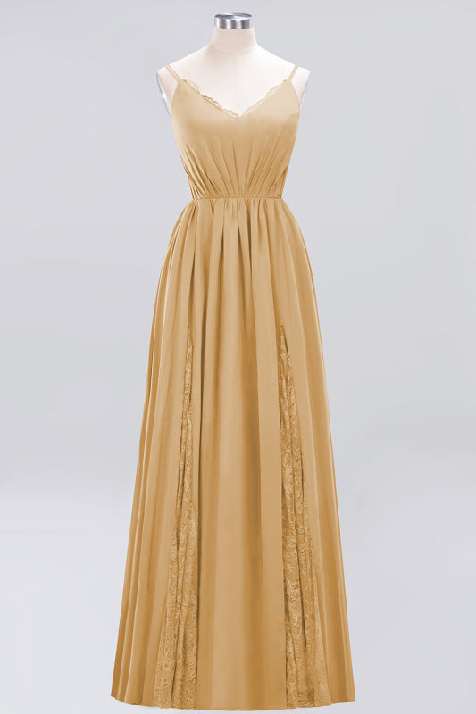 Elegant Chiffon Lace V-Neck A-line Long Bridesmaid Dress