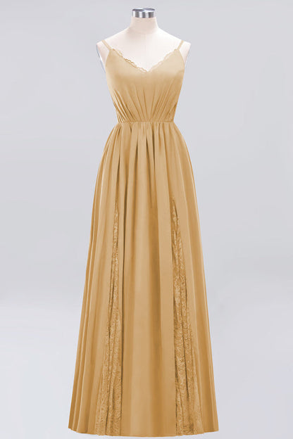 Elegant Chiffon Lace V-Neck A-line Long Bridesmaid Dress