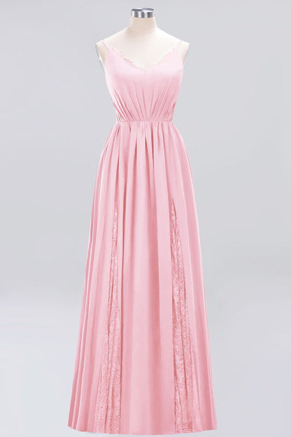 Elegant Chiffon Lace V-Neck A-line Long Bridesmaid Dress