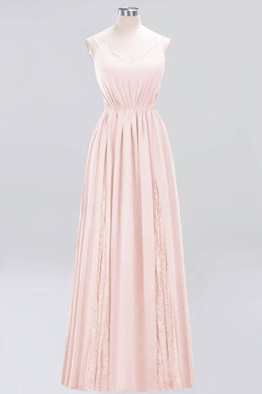 Elegant Chiffon Lace V-Neck A-line Long Bridesmaid Dress