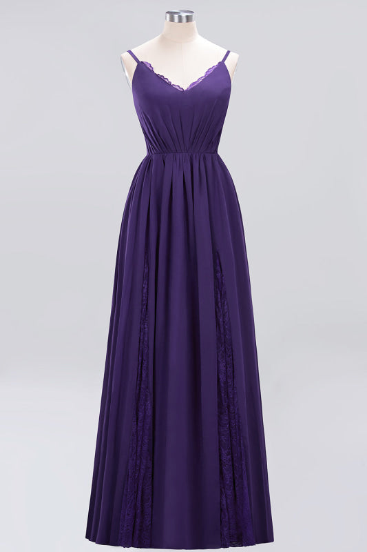 Elegant Chiffon Lace V-Neck A-line Long Bridesmaid Dress