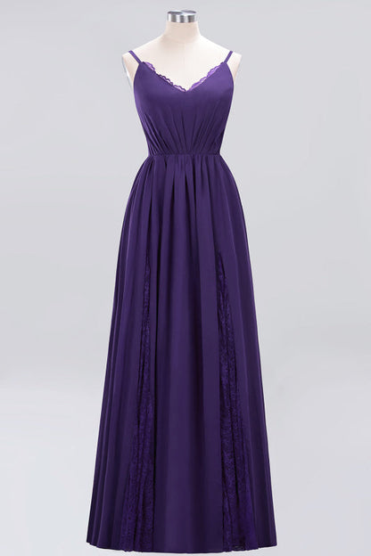 Elegant Chiffon Lace V-Neck A-line Long Bridesmaid Dress