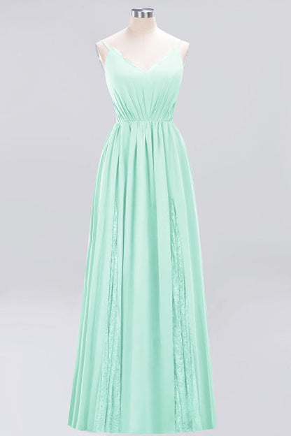 Elegant Chiffon Lace V-Neck A-line Long Bridesmaid Dress