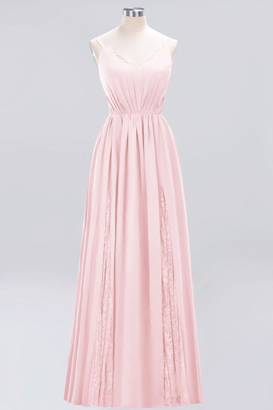 Elegant Chiffon Lace V-Neck A-line Long Bridesmaid Dress